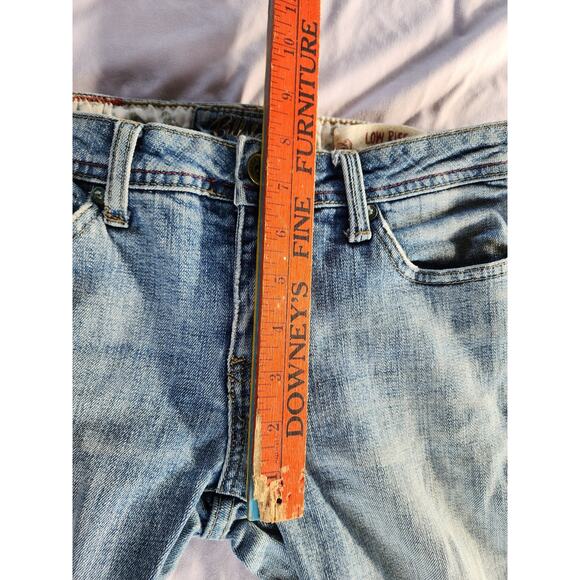 Billabong Y2K Low Rise Jeans Bootcut Denim Sz 7 Contrast Stitching Raw Hemh - Picture 4 of 15